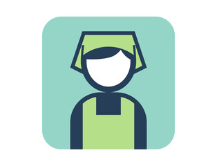 エプロンと三角巾を着けた人のシンプルな四角いカラフルカラーイラストアイコン