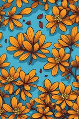 Sedum on blue background cartoonish seamless pattern