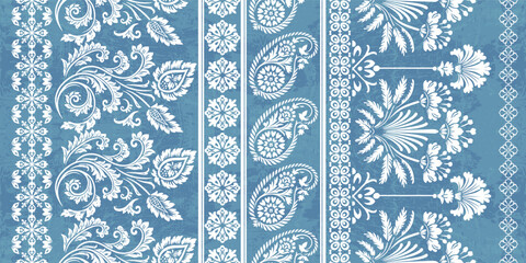 floral pattern vintage ethnic modern embroidery texture boho design vector illustration hand drawn pink flower motif branches leaves wallpaper seamless background border.