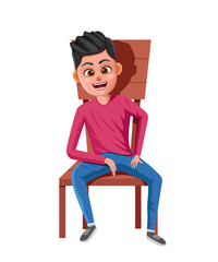 happy young boy sitting on the chair,people,character concept clip art design vector illustration.
