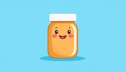 Happy Dancing Jar of Peanut Butter Character Dancing on a Blue Background. 
