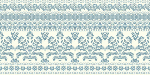 floral pattern vintage ethnic modern embroidery texture boho design vector illustration hand drawn pink flower motif branches leaves wallpaper seamless background border. © Thitichot