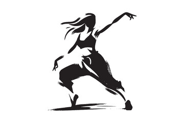 Hip hop dancer silhouette, bold ink sketch, vector illustration