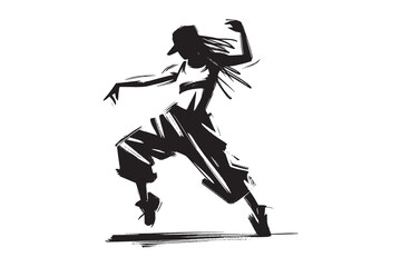 Hip hop dancer silhouette, bold ink sketch, vector illustration