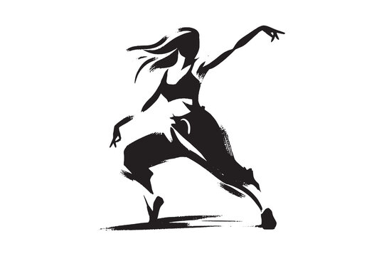 Hip hop dancer silhouette, bold ink sketch, vector illustration