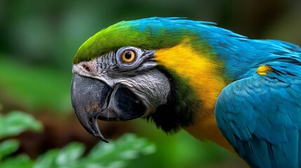 Obraz premium Close-up of a colorful macaw parrot with vibrant feathers and sharp beak