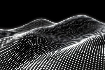 Abstract digital landscape of undulating dotted lines on a dark background