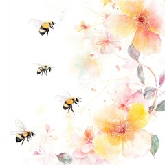 Delicate floral watercolor with bees