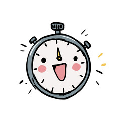  friendly timer character smiling cheerfully with  happy face isolated on white background