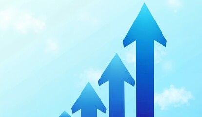 Ascending blue arrows against a light blue sky background, symbolizing growth and progress.