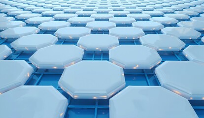 Fototapeta premium Hexagonal Grid Pattern with Illuminated Nodes on Blue Base