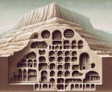 The Cappadocian Underground Solar Cities, AI generated image