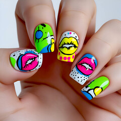 Manicure hand finger nail. Colorful nailart. 