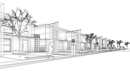  townhouse cottage town concept 3d illustration