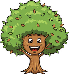 Smiling Cartoon Tree Illustration – Happy Green Tree Character for Nature, Forest, Kids Art, Environment, and Educational Design

