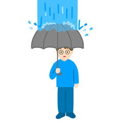 突然ゲリラ豪雨で驚く男性