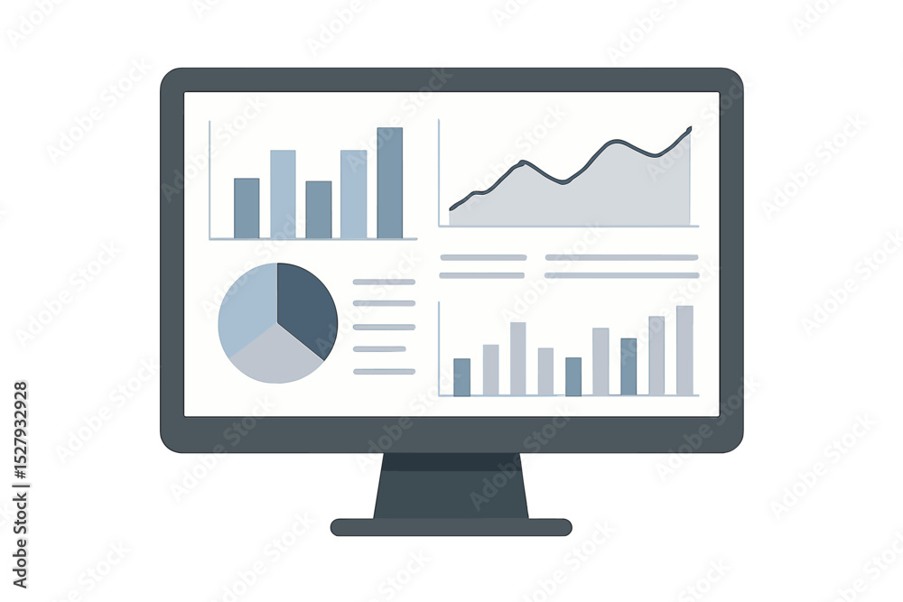 Aufkleber computer screen displaying graphs and charts for data analysis and financial reporting