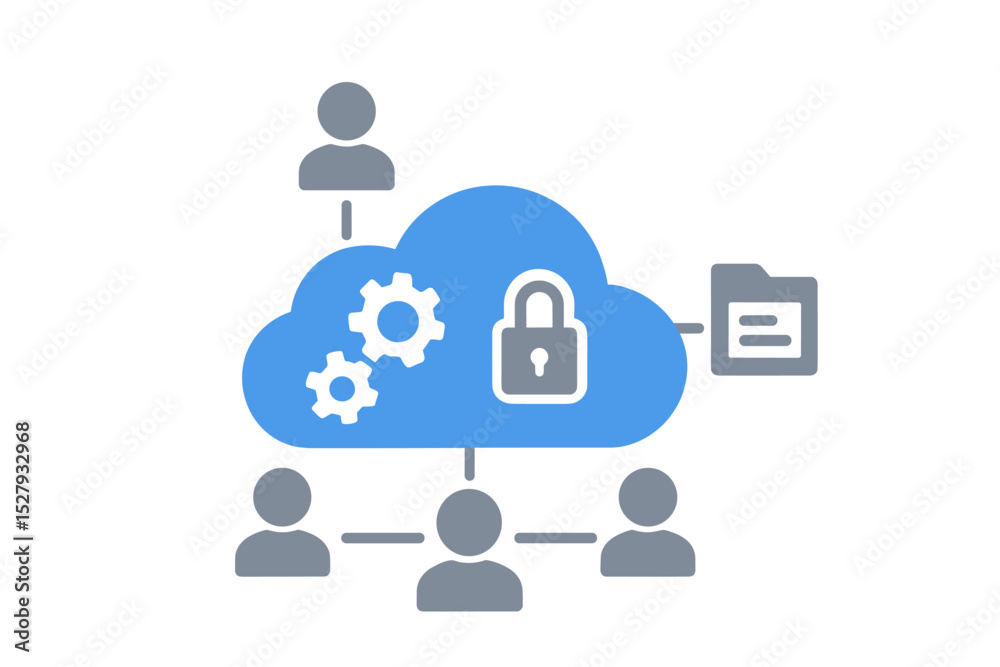 Poster cloud computing data sharing network management with gears and padlock isolated