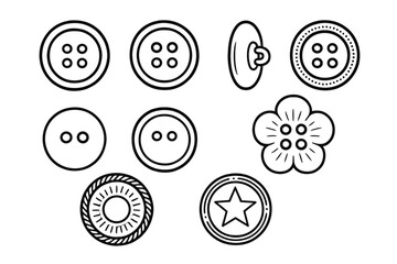 Collection of simple outline clothing sewing buttons with holes of various shapes and sizes for crafts and design
