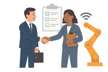 Business agreement with industrial automation and check list complete