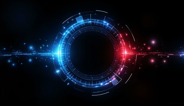 Futuristic Circular Interface with Blue and Red Lights on a Dark Background
