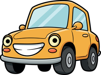 Smiling Cartoon Yellow Car Clipart – Cute Vehicle Illustration for Kids, Transportation, and Educational Designs

