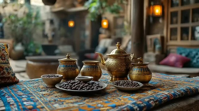 Traditional coffee setup in a cozy, rustic caf? setting