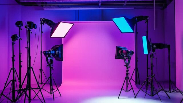 Professional photography studio setup with lights and backdrop for creative photo sessions