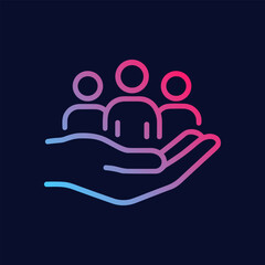 People in hand care support protection. Icon symbol illustration