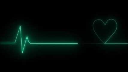 love icon with heart beat line animation on black background. medical concept Abstract glowing heartbeat signal icon animation video.