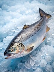 Fresh fish sea trout on market ice shelf