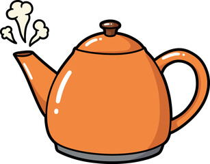 Cartoon Teapot Clipart – Cute Pink Kettle Illustration with Steam for Kitchen, Tea, and Cooking Designs


