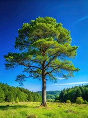 Fototapeta premium A solitary tree stands tall in a dense forest