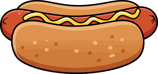 Cartoon Hot Dog Clipart – Tasty Fast Food Hotdog with Mustard Illustration for Kids, Snack, and Picnic Designs

