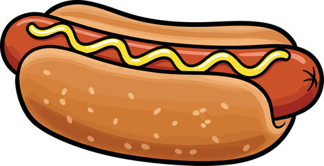 Cartoon Hot Dog Clipart – Tasty Fast Food Hotdog with Mustard Illustration for Kids, Snack, and Picnic Designs

