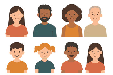 Group portrait displaying diverse cartoon avatars of people from various ages and ethnicities