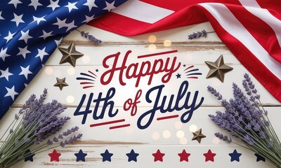 Happy 4th of july background rustic wood flag stars lavender
