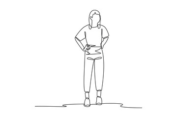 One single line drawing of girl use simple outfit. outfit minimalist concept. Fashion for daily activity concept.