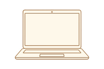 Open cream-colored laptop icon illustration, simple style, outlined on white background