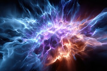 Bright swirling colors create cosmic explosion with vibrant shades of blue and orange