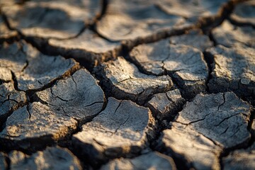 Dried Earth: Cracked Soil Texture in Sabah, Malaysia.