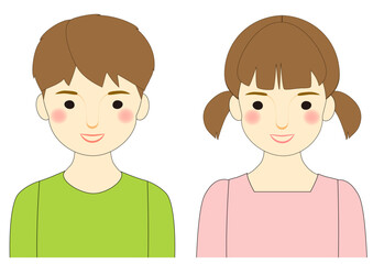 Smiling boys and girls cartoon style illustration set