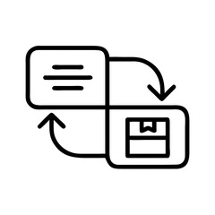 Communication and package exchange illustrated with arrows in line art  