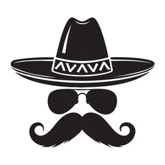 Mexican man with sombrero sunglasses and mustache vector illustration cinco de mayo party celebration design silhouette