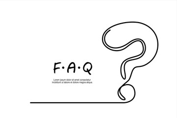 Continuous line drawing of Question mark, FAQ, vector illustration. Hand drawn one line vector. Editable stroke. Illustration with quote template