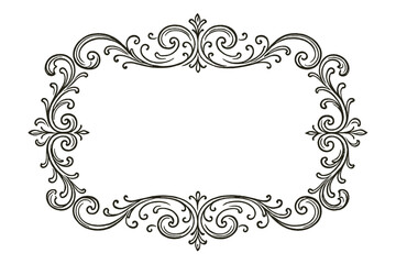 Ornate black and white frame design with elegant swirls and decorative elements for creative projects