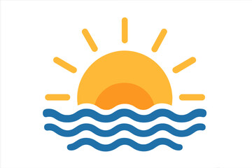 Cartoon summer sunset over the ocean vector illustration icon isolated
