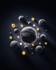 Abstract Space Background with Glowing Silver and Gold Orbs