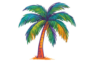 Isolated illustration of colorful palm tree trunk and fronds on white background