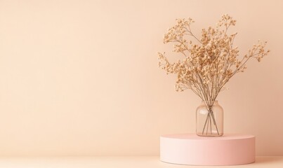 Obraz premium A vase of flowers sits on a pink pedestal